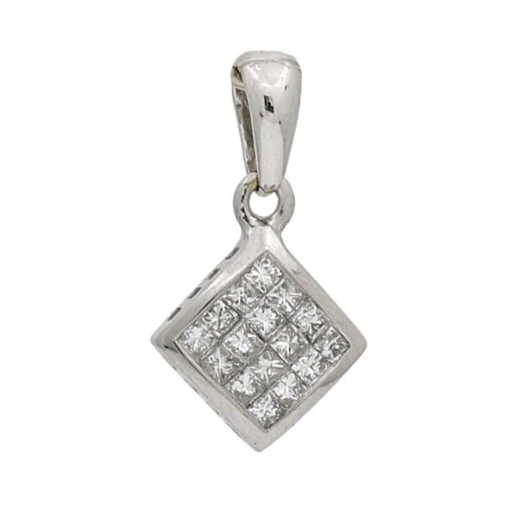 Invisible Set Tiny Diamond Charm Pendant in 14k White Gold